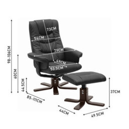 Living And Home Black Recliner Armchair Swivel Pu Leather Reclining Chair With Footstool - thumbnail 6