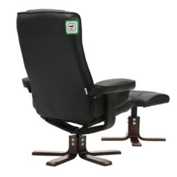 Living And Home Black Recliner Armchair Swivel Pu Leather Reclining Chair With Footstool - thumbnail 5