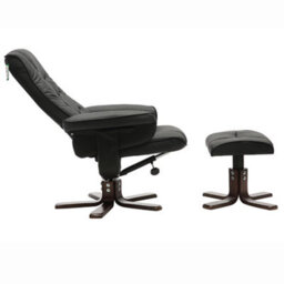 Living And Home Black Recliner Armchair Swivel Pu Leather Reclining Chair With Footstool - thumbnail 4
