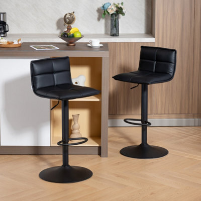 Homcom Bar Stools Set Of 2 Swivel Height Adjustable Barstools Black - image 1