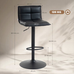 Homcom Bar Stools Set Of 2 Swivel Height Adjustable Barstools Black - thumbnail 3