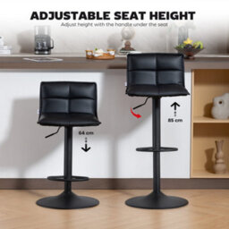 Homcom Bar Stools Set Of 2 Swivel Height Adjustable Barstools Black - thumbnail 5