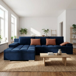Bangkok Corner Sofa Bed With Storage And Sleeping Function Metal Legs Wooden Frame Foam Filling Blue Left - thumbnail 1