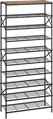 Oira 10 Tier Shoe Rack, Large Capacity Shoe Storage Organizer For 40 Pairs Of Shoes, Metal Shoe Storage Rack With Shelf, Rustic Brown - image 1