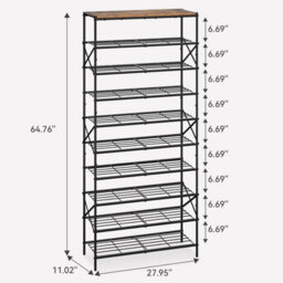 Oira 10 Tier Shoe Rack, Large Capacity Shoe Storage Organizer For 40 Pairs Of Shoes, Metal Shoe Storage Rack With Shelf, Rustic Brown - thumbnail 3