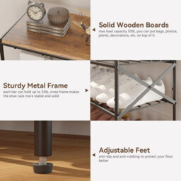 Oira 10 Tier Shoe Rack, Large Capacity Shoe Storage Organizer For 40 Pairs Of Shoes, Metal Shoe Storage Rack With Shelf, Rustic Brown - thumbnail 4