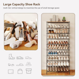 Oira 10 Tier Shoe Rack, Large Capacity Shoe Storage Organizer For 40 Pairs Of Shoes, Metal Shoe Storage Rack With Shelf, Rustic Brown - thumbnail 5
