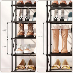 Oira 10 Tier Shoe Rack, Large Capacity Shoe Storage Organizer For 40 Pairs Of Shoes, Metal Shoe Storage Rack With Shelf, Rustic Brown - thumbnail 6