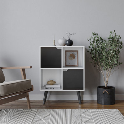 Urbn-Living Urbnliving 80Cm Height White 4 Cube With Black 2 Wooden Door Bookcase With Black Legs Shelves - image 1