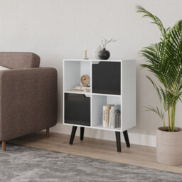 Urbn-Living Urbnliving 80Cm Height White 4 Cube With Black 2 Wooden Door Bookcase With Black Legs Shelves - thumbnail 2