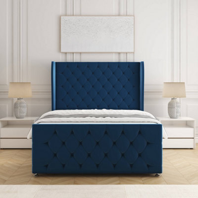 Bsspoke Anna Divan Bed Set Blue Plush Velvet 54Inch Headboard & Footboard & Mattress No Drawers In 3Ft 4Ft 4Ft6 5Ft 6Ft - image 1