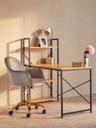 Orsina Comfortable Design Grey Velvet And Gold Home Office Chair, Ergonomic Work From Home Chair, Movable Chair - thumbnail 6