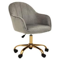 Orsina Comfortable Design Grey Velvet And Gold Home Office Chair, Ergonomic Work From Home Chair, Movable Chair