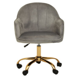 Orsina Comfortable Design Grey Velvet And Gold Home Office Chair, Ergonomic Work From Home Chair, Movable Chair - thumbnail 2