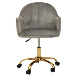 Orsina Comfortable Design Grey Velvet And Gold Home Office Chair, Ergonomic Work From Home Chair, Movable Chair - thumbnail 3