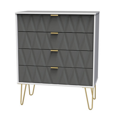 Pesaro Ready Assembled Matt Grey & White No Effect 4 Drawer Chest (H)910mm (W)765mm (D)395mm - image 1