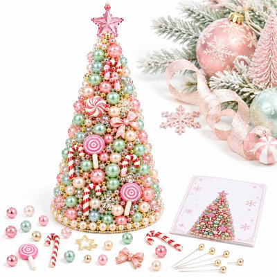 Amorly Beaded Christmas Tree Kit, Candy 3D Pearl Beaded Christmas Tree, Handmade Tabletop Decoration For Festive Surprise & Gift - image 1