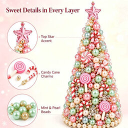 Amorly Beaded Christmas Tree Kit, Candy 3D Pearl Beaded Christmas Tree, Handmade Tabletop Decoration For Festive Surprise & Gift - thumbnail 3