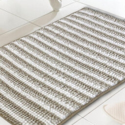 Country Club Chenille Loop Striped Bath Mat Non Slip Absorbent Natural 46X76Cm - thumbnail 3