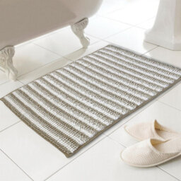Country Club Chenille Loop Striped Bath Mat Non Slip Absorbent Natural 46X76Cm - thumbnail 2