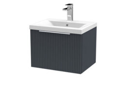 Hudson Reed Fluted Wall Hung 1-Drawer Vanity And Mid-Edge Basin, Contemporary Sink Vanity Unit, Soft Black, 500mm - thumbnail 1