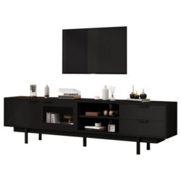 Modern Tv Stand With 2 Doors, 2 Drawers And Open Shelf, Black - thumbnail 6
