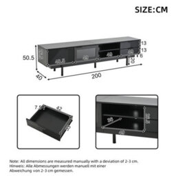 Modern Tv Stand With 2 Doors, 2 Drawers And Open Shelf, Black - thumbnail 5