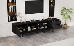 Modern Tv Stand With 2 Doors, 2 Drawers And Open Shelf, Black - thumbnail 7