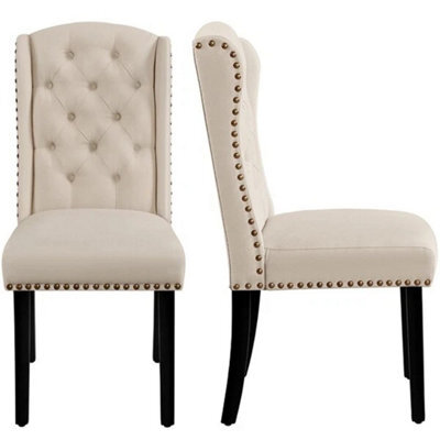 Dining Chairs Button Upholstered Dining Chairs With Nailhead Trims, Solid Legs - image 1