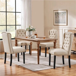 Dining Chairs Button Upholstered Dining Chairs With Nailhead Trims, Solid Legs - thumbnail 5