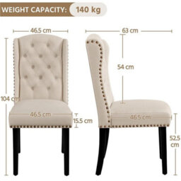 Dining Chairs Button Upholstered Dining Chairs With Nailhead Trims, Solid Legs - thumbnail 2