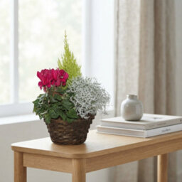 Mixed Indoor Plant Arrangement In Wicker Dish - 22Cm