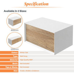 Plum&clay Declan White & Oak Wall Mounted Vanity Unit & Basin Set (W)800mm (H)400mm - thumbnail 7
