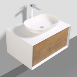 Plum&clay Declan White & Oak Wall Mounted Vanity Unit & Basin Set (W)800mm (H)400mm - thumbnail 4