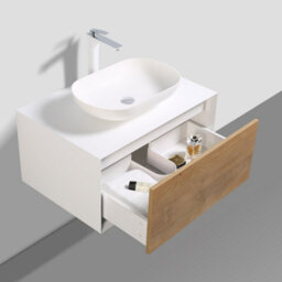 Plum&clay Declan White & Oak Wall Mounted Vanity Unit & Basin Set (W)800mm (H)400mm - thumbnail 5