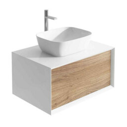 Plum&clay Declan White & Oak Wall Mounted Vanity Unit & Basin Set (W)800mm (H)400mm - thumbnail 2