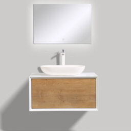 Plum&clay Declan White & Oak Wall Mounted Vanity Unit & Basin Set (W)800mm (H)400mm - thumbnail 3