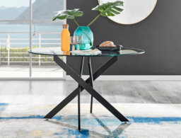 Furniturebox Novara 120Cm 4 6 Seater Round Glass Dining Table With Black Metal Starburst Legs For Modern Industrial Minimalist Dining Room