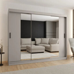 Arte Sleek Cashmere Rubino T2 Sliding Door Wardrobe 250Cm - Three Sliding Doors With Mirrored Accent