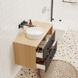 Probaty Bathrooms 990X460mm Vanity Unit Anthracite And Wood Color Mdf,2 Drawers 4 Storage With White Ceramic Basin(Wavy Patterns) - thumbnail 1