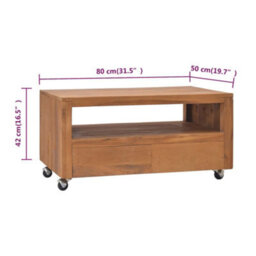 Vidaxl Tv Cabinet With Wheels 80X50X42 Cm Solid Teak Wood - thumbnail 9