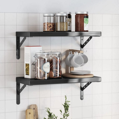 Berkfield Wall Shelves 2 Pcs 50X23.5 Cm Black Stainless Steel - image 1