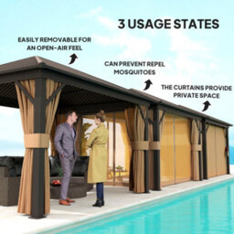 Outsunny 3.6 X 3(M) Metal Garden Hardtop Gazebo With Screened Curtain Brown - thumbnail 7