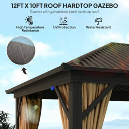 Outsunny 3.6 X 3(M) Metal Garden Hardtop Gazebo With Screened Curtain Brown - thumbnail 4