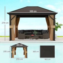 Outsunny 3.6 X 3(M) Metal Garden Hardtop Gazebo With Screened Curtain Brown - thumbnail 3