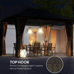 Outsunny 3.6 X 3(M) Metal Garden Hardtop Gazebo With Screened Curtain Brown - thumbnail 5