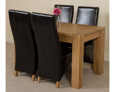 That's Furniture Kuba 125 X 80 Cm Chunky Oak Small Dining Table And 4 Chairs Dining Set With Lola Black Leather Chairs - image 1