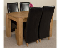 That's Furniture Kuba 125 X 80 Cm Chunky Oak Small Dining Table And 4 Chairs Dining Set With Lola Black Leather Chairs - thumbnail 3