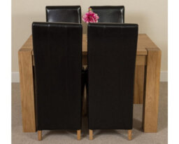 That's Furniture Kuba 125 X 80 Cm Chunky Oak Small Dining Table And 4 Chairs Dining Set With Lola Black Leather Chairs - thumbnail 2