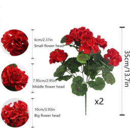 2 Pack Artificial Geranium Flowers For Outdoor Use - Red - Artificial The Home And Kitchen - thumbnail 2